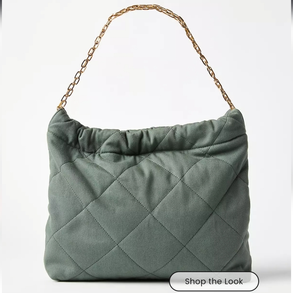 LOFT Quilted Hobo Bag - Dark Green Shoulder Bag with Gold Chain - NWT